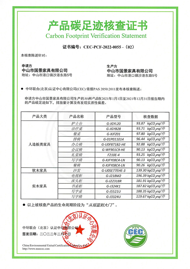 中山市國景家具有限公司-CEC-PCF-2022-0055-（2）-人造板類家具+軟木家具+實(shí)木家具