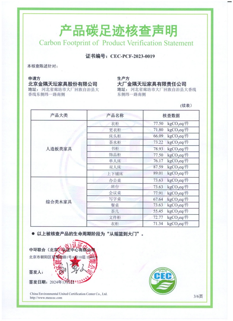 大廠金隅天壇家具有限責(zé)任公司-CEC-PCF-2023-0019